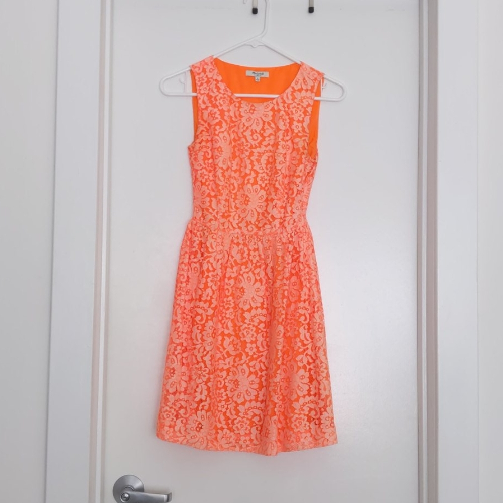 Madewell Neon Orange Blossom Lace Floral Dress